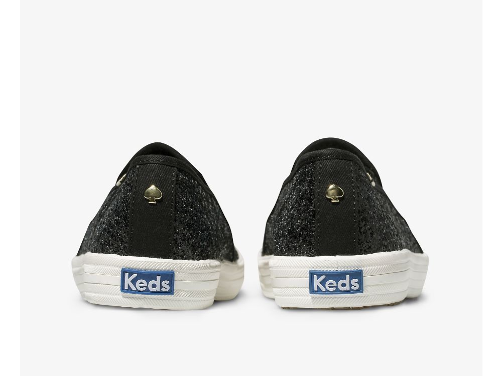 Keds Kate Spade New York Double Decker Glitter Női SlipOnSneakers Fekete | HU-38296