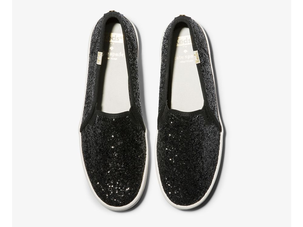 Keds Kate Spade New York Double Decker Glitter Női SlipOnSneakers Fekete | HU-38296