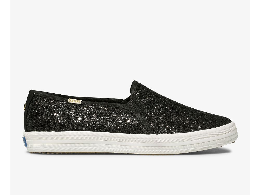 Keds Kate Spade New York Double Decker Glitter Női SlipOnSneakers Fekete | HU-38296