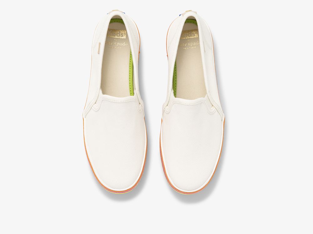 Keds Kate Spade New York Double Decker Twill Női SlipOnSneakers Fehér | HU-94556