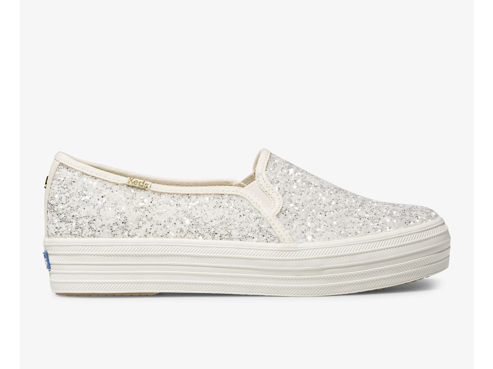 Keds Kate Spade New York Triple Decker Glitter Női SlipOnSneakers Krém | HU-64549