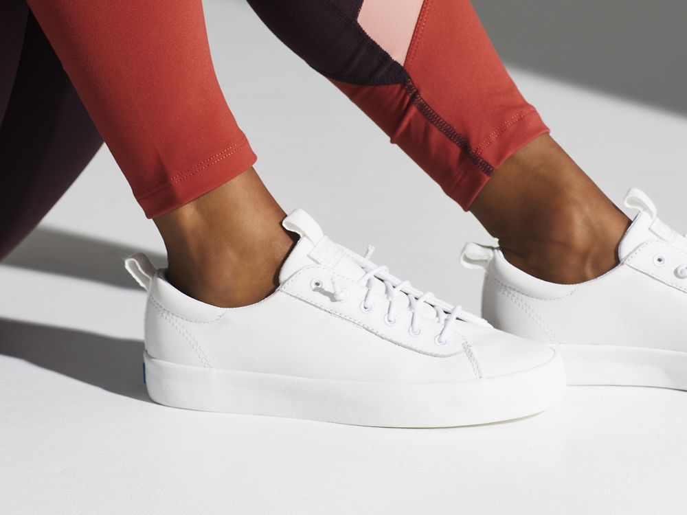 Keds Kickback Bőr Női Bőr Sneakers Fehér | HU-83431