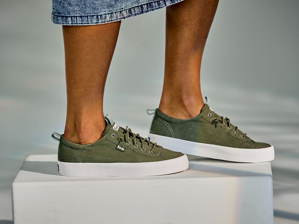 Keds Kickback Washable Feat. Organic Pamut Női SlipOnSneakers Olivazöld | HU-06561