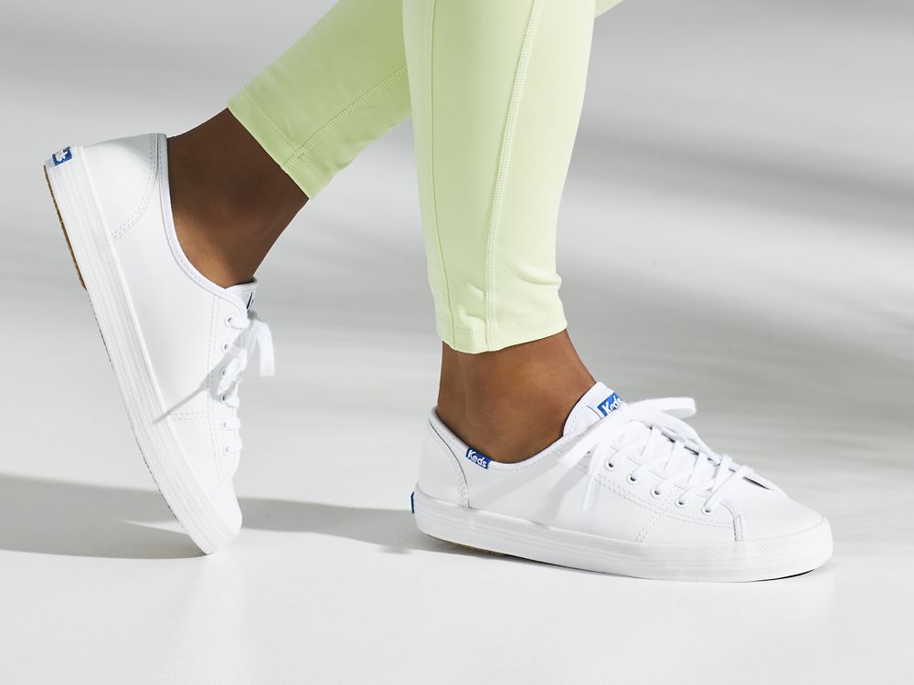 Keds Kickstart Bőr Női Bőr Sneakers Fehér Kék | HU-78308