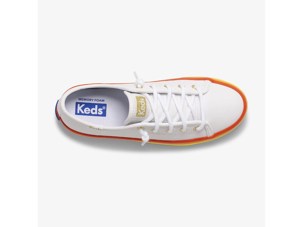 Keds Kickstart Bőr Rainbow Lány Tornacipő Fehér Színes | HU-87799