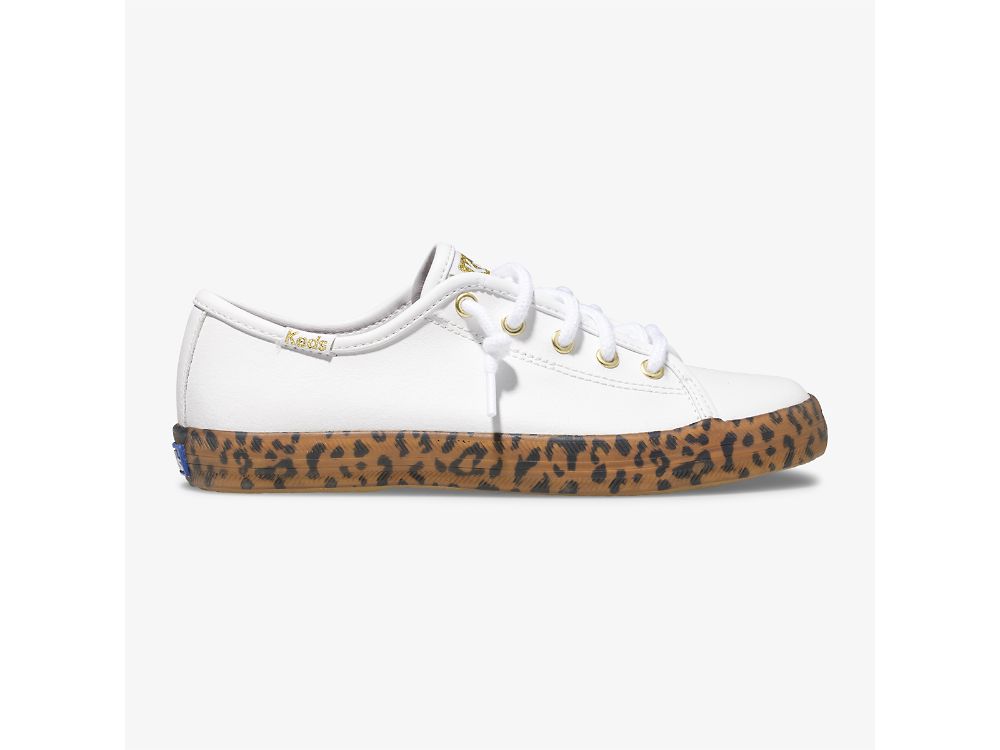 Keds Kickstart Leopard Foxing Sneaker Lány Bőr Sneakers Fehér | HU-32570