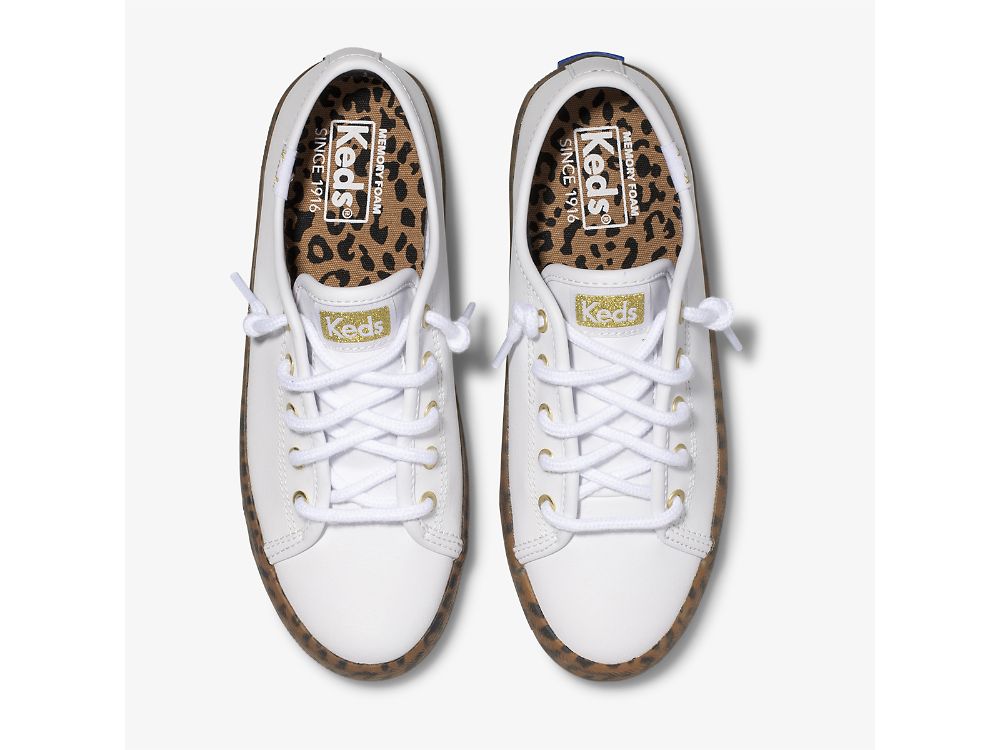 Keds Kickstart Leopard Foxing Sneaker Lány Tornacipő Fehér | HU-90637