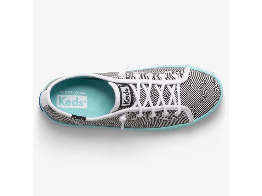 Keds Kickstart Seasonal Lány Tornacipő Fekete Fehér Türkiz | HU-97141