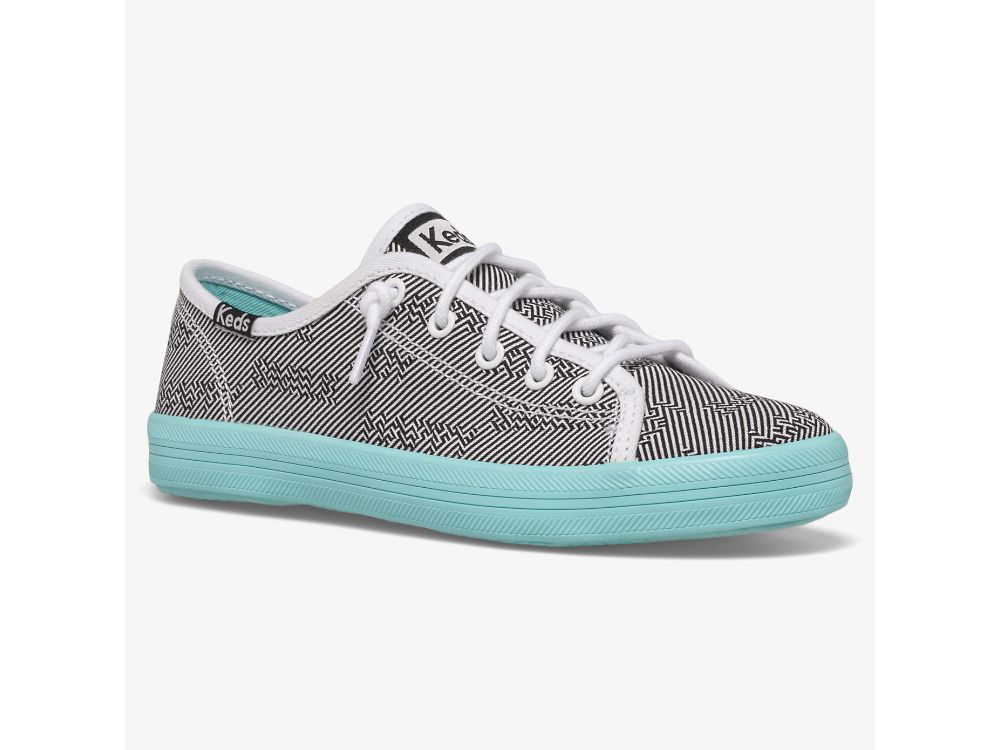 Keds Kickstart Seasonal Lány Tornacipő Fekete Fehér Türkiz | HU-97141