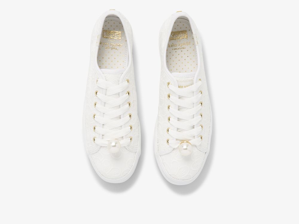 Keds Ksny Triple Kick Floral Eyelet Pearls Női Platform Sneakers Fehér | HU-69122