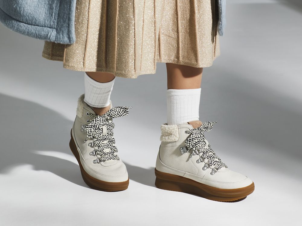 Keds Midland Boot Luxe Bőr w/ Faux Shearling and Thinsulate™ Női Bőr Sneakers Krém | HU-93000