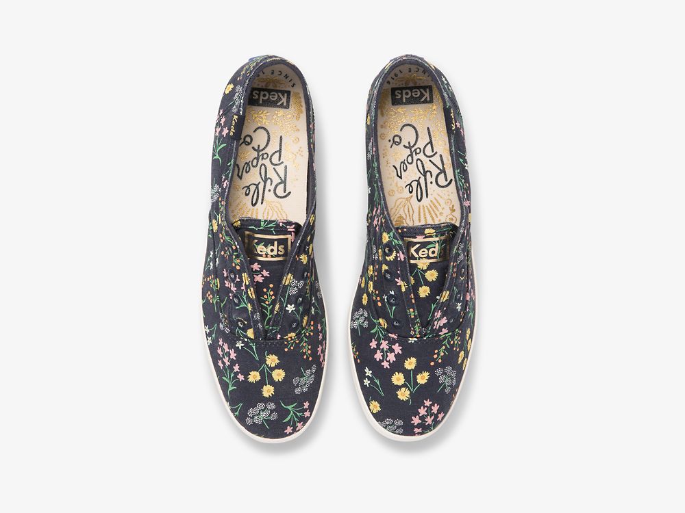 Keds Rifle Paper Co. Chillax Petite Fleurs Printed Női SlipOnSneakers Sötétkék Színes | HU-56281