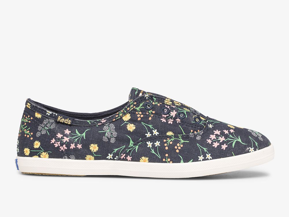 Keds Rifle Paper Co. Chillax Petite Fleurs Printed Női SlipOnSneakers Sötétkék Színes | HU-56281