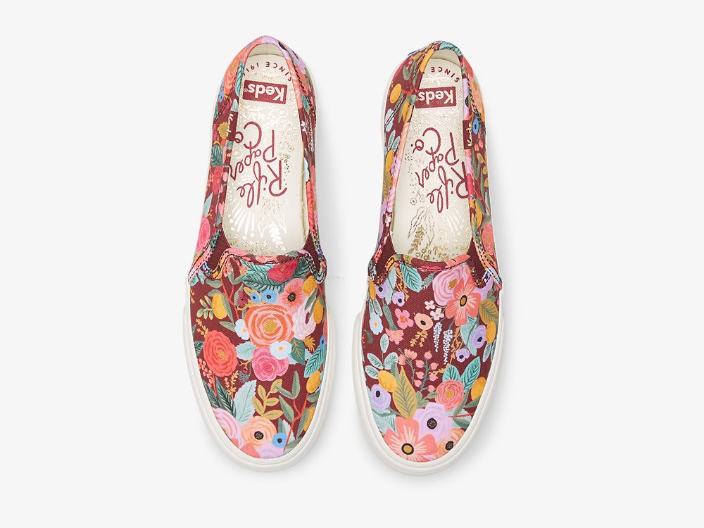 Keds Rifle Paper Co. Double Decker Garden Party Női SlipOnSneakers Bordó | HU-26685