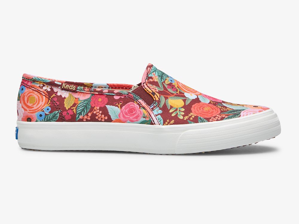 Keds Rifle Paper Co. Double Decker Garden Party Női SlipOnSneakers Bordó | HU-26685