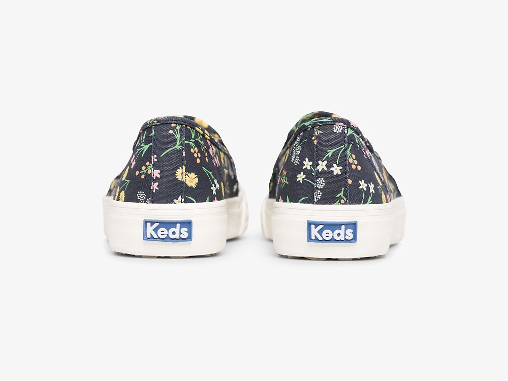 Keds Rifle Paper Co. Double Decker Petite Fleurs Printed Női SlipOnSneakers Sötétkék | HU-05799