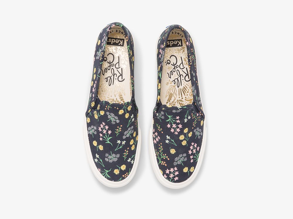 Keds Rifle Paper Co. Double Decker Petite Fleurs Printed Női SlipOnSneakers Sötétkék | HU-05799