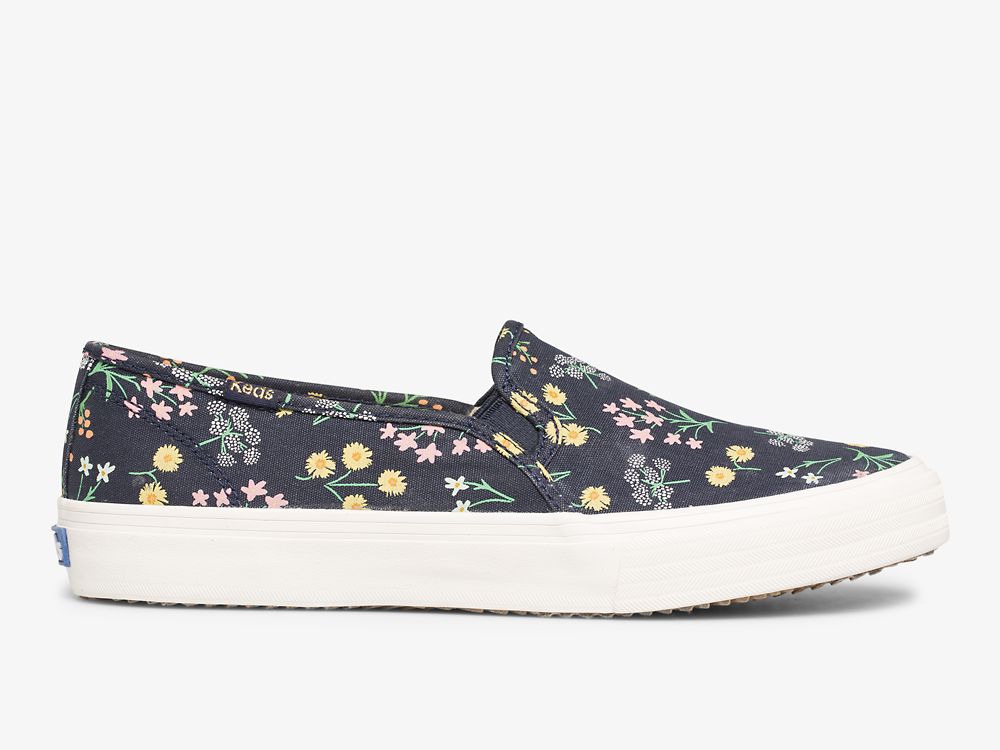 Keds Rifle Paper Co. Double Decker Petite Fleurs Printed Női SlipOnSneakers Sötétkék | HU-05799