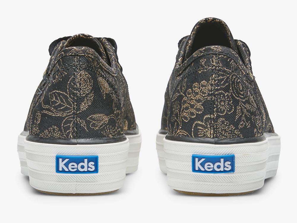 Keds Rifle Paper Co. Triple Kick Colette Jacquard Női Teniszcipő Fekete | HU-94274