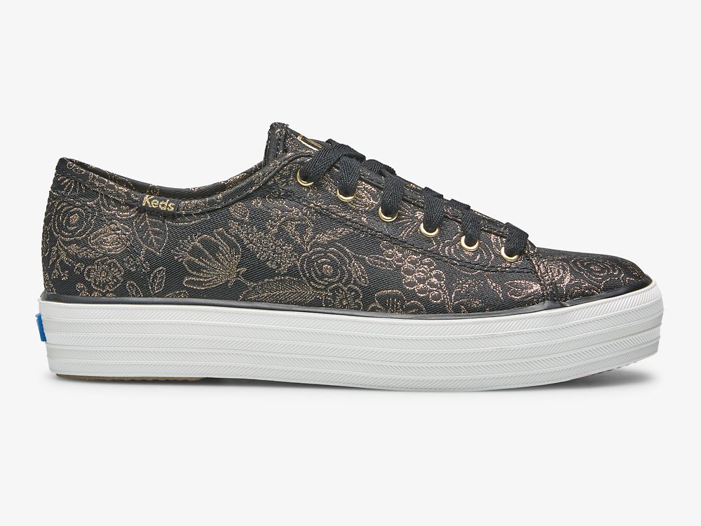 Keds Rifle Paper Co. Triple Kick Colette Jacquard Női Teniszcipő Fekete | HU-94274