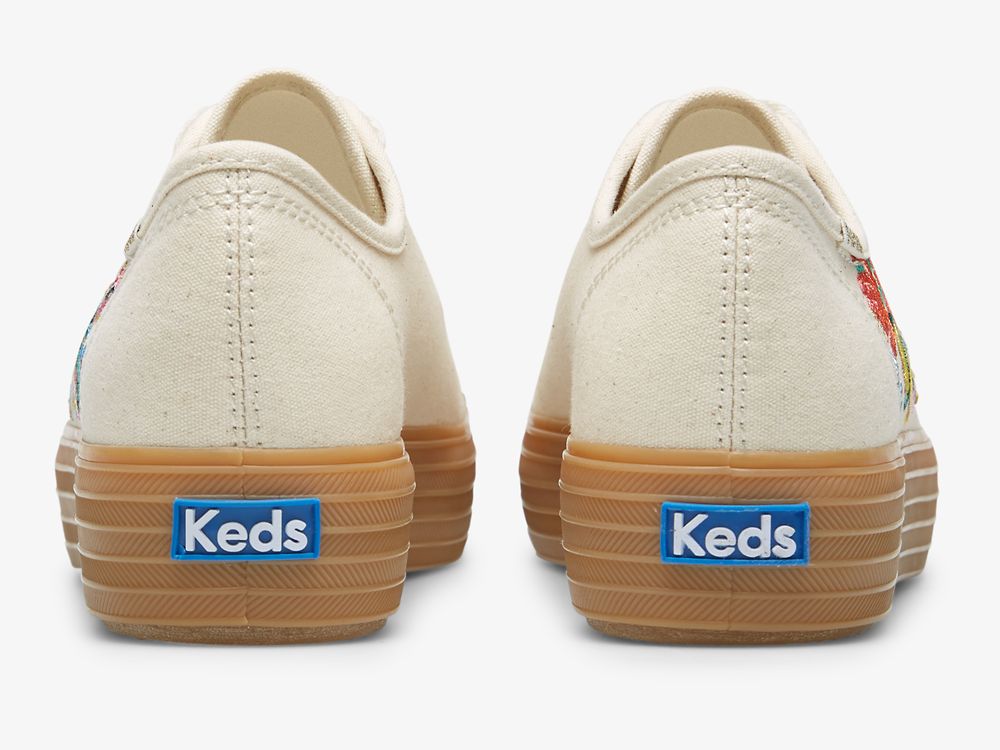 Keds Rifle Paper Co. Triple Kick Embossed Garden Party Női Platform Sneakers Fehér Színes | HU-24314