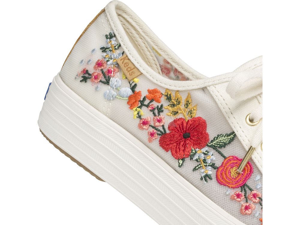 Keds Rifle Paper Co. Triple Kick Embroidered Mesh Női Platform Sneakers Fehér Színes | HU-06218