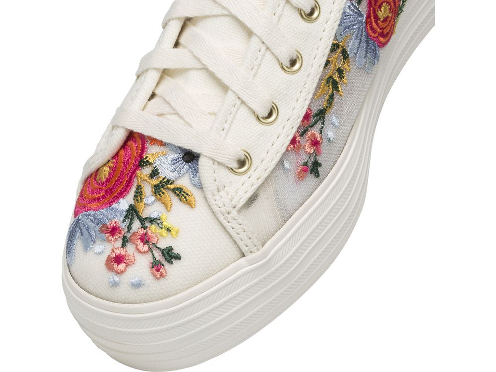 Keds Rifle Paper Co. Triple Kick Embroidered Mesh Női Platform Sneakers Fehér Színes | HU-06218