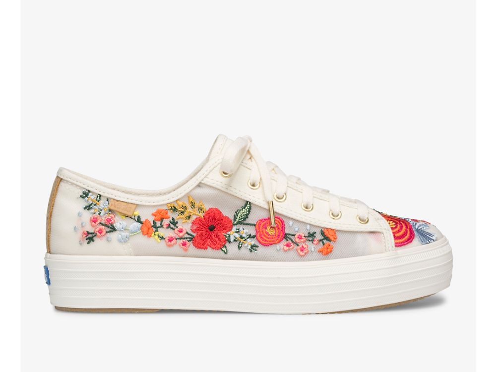 Keds Rifle Paper Co. Triple Kick Embroidered Mesh Női Platform Sneakers Fehér Színes | HU-06218