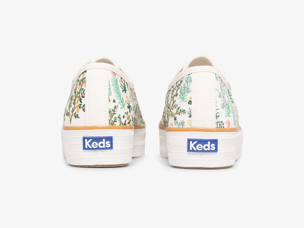 Keds Rifle Paper Co. Triple Kick Menagerie Embroidered Női FűzősCipő Krém Színes | HU-81376