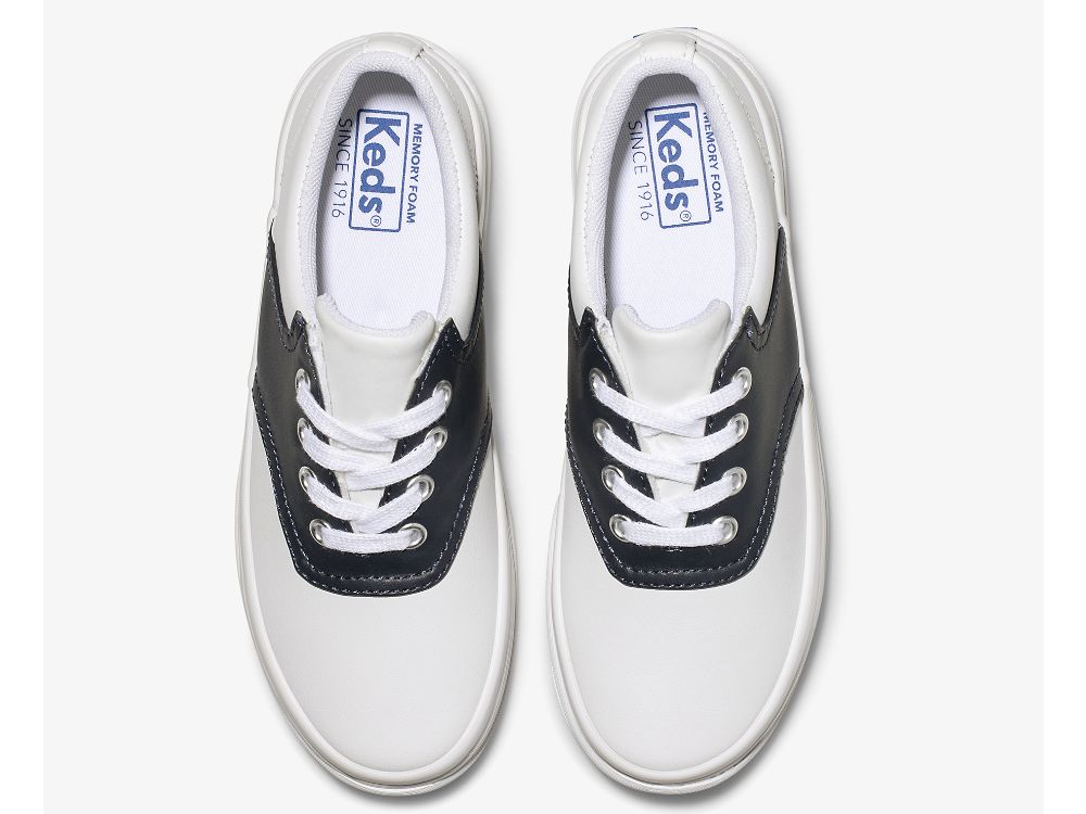 Keds School Days Sneaker Lány Bőr Sneakers Fehér Sötétkék | HU-63937