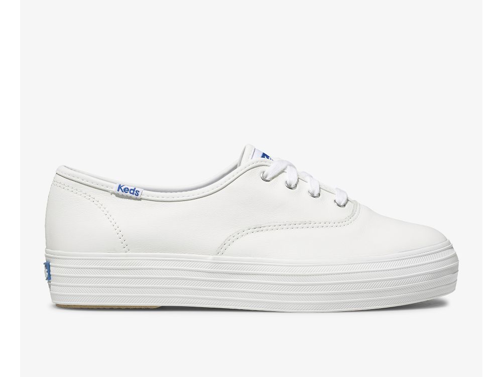 Keds Triple Bőr Női Bőr Sneakers Fehér | HU-20840