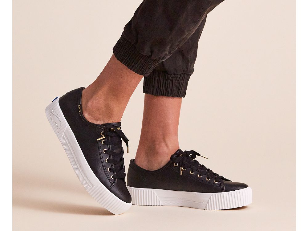 Keds Triple Kick AMP Bőr Női FűzősCipő Fekete | HU-88791