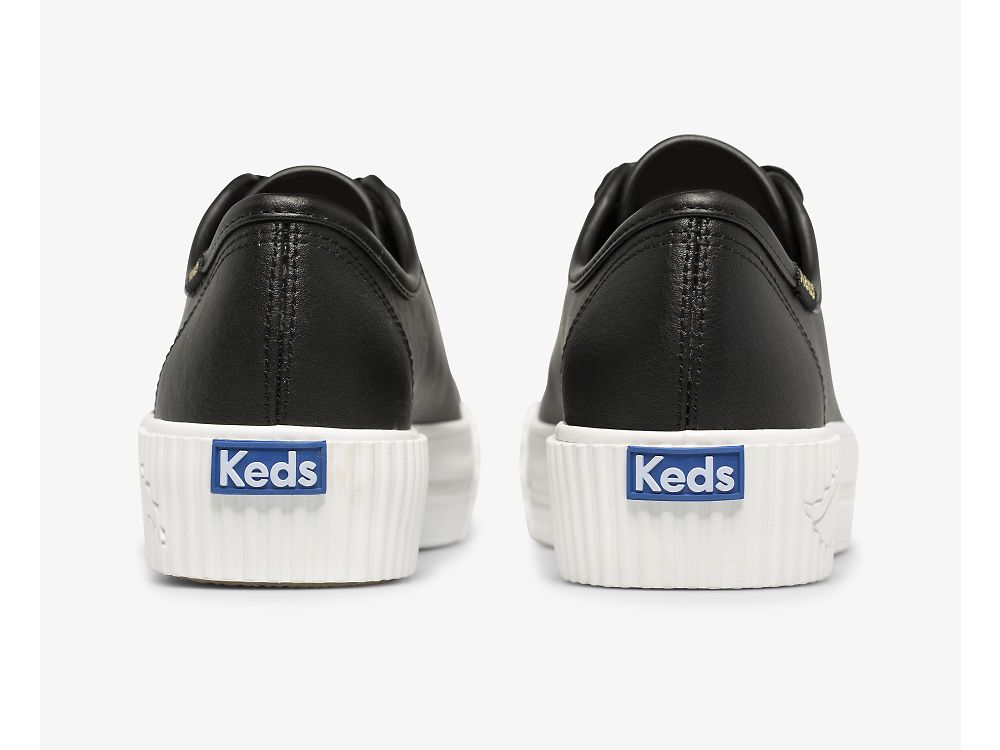 Keds Triple Kick AMP Bőr Női FűzősCipő Fekete | HU-88791