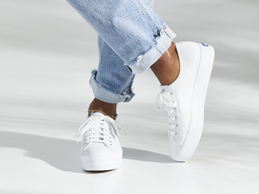 Keds Triple Kick Bőr Női Bőr Sneakers Fehér | HU-46399