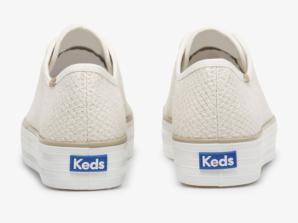 Keds Triple Kick Metallic Woven Női Platform Sneakers Krém Arany | HU-99181