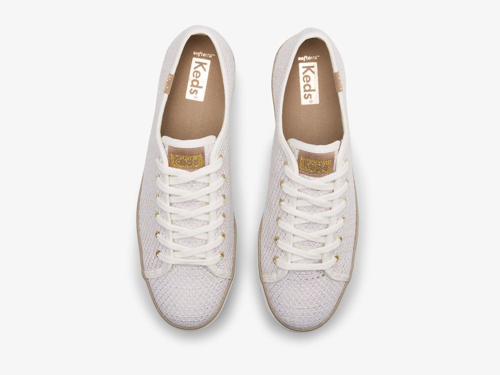 Keds Triple Kick Metallic Woven Női Teniszcipő Krém Arany | HU-20806