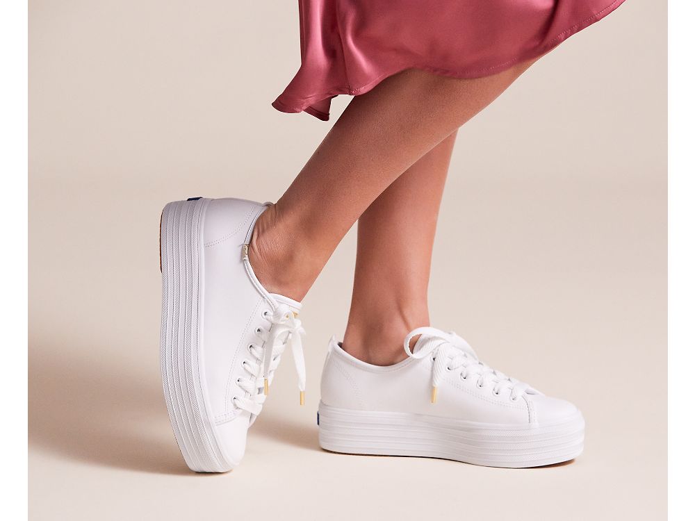 Keds Triple Up Bőr Női Bőr Sneakers Fehér | HU-85068