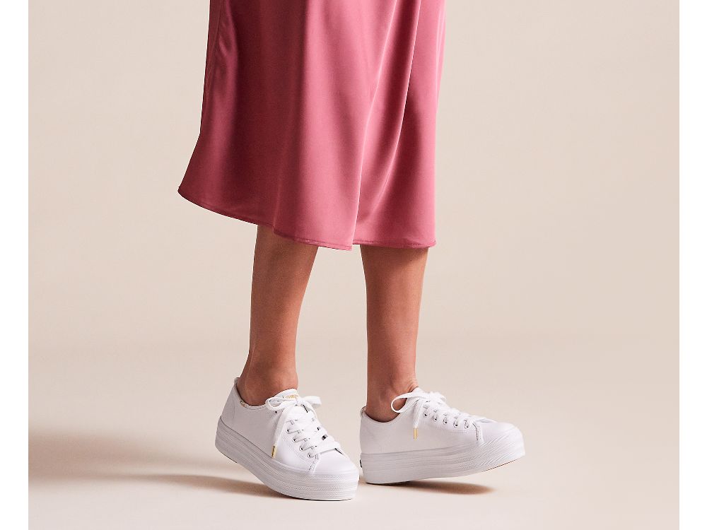 Keds Triple Up Bőr Női Bőr Sneakers Fehér | HU-85068