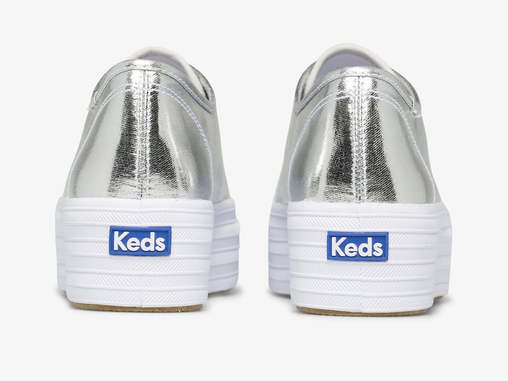 Keds Triple Up Metallic Twill Női Platform Sneakers Titán | HU-04462