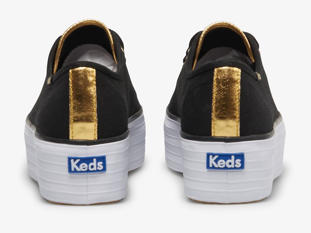 Keds Triple Up Vászon Női Platform Sneakers Fekete Arany | HU-24417