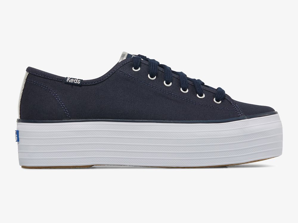 Keds Triple Up Vászon Női Platform Sneakers Sötétkék Titán | HU-81850