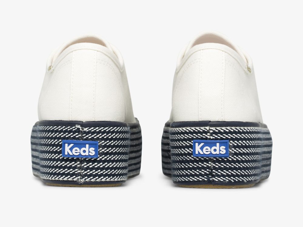 Keds Triple Up Webbing Vászon Női Platform Sneakers Fehér Sötétkék | HU-14774