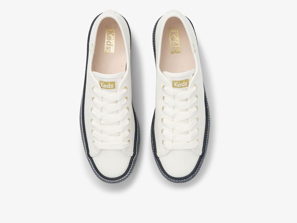 Keds Triple Up Webbing Vászon Női Platform Sneakers Fehér Sötétkék | HU-14774